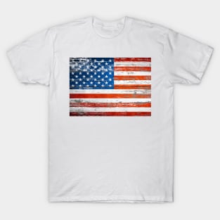 Rustic Wood 4th of July Indepenence Day  Patriotic USA American Flag T-Shirt